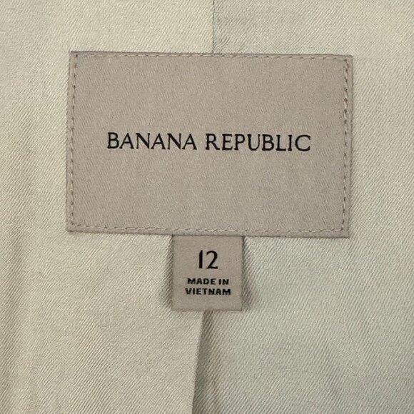 Banana Republic Norfolk Linen-Cotton Cream Herringbone Belted Long Blazer Jacket - Picture 11 of 17